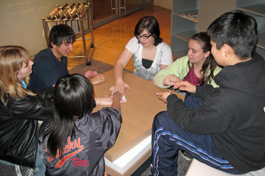 Playing cards in hotel lobby in Paris